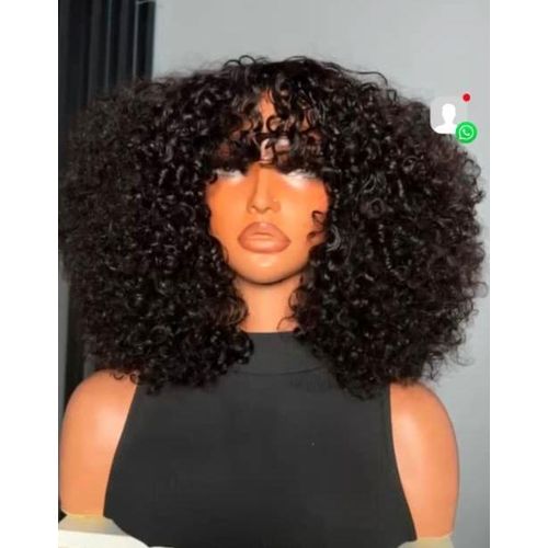 Curly Bob Wig with Bangs / Kinky Curly Fringe Wig