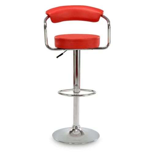 Adjustable Height Executive Bar Stool With Armrest - Red