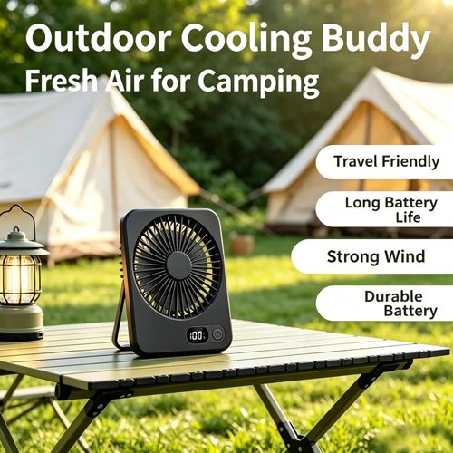Portable Fan 5-Speed 3-in-1 Handheld Stand Hanging with LED Battery Display for Camping Kitchen Outdoor Trave