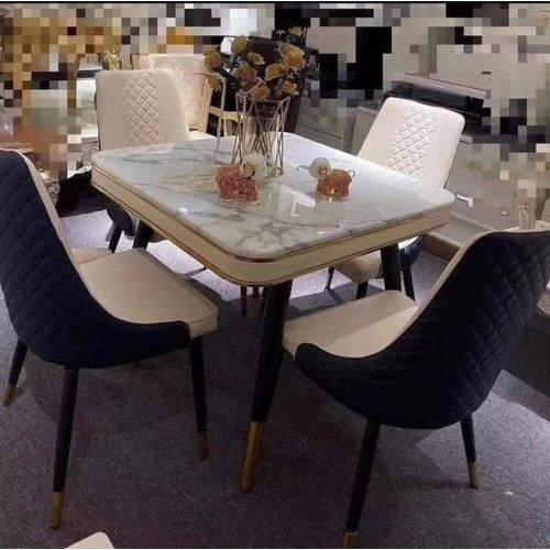 Exquisite Sleek Luxury 4-Seater Dining Table Set – Premium Marble-Effect Top with Upholstered Chairs 10 Years Warranty