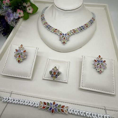 Zirconia First Grade Luxury Complete Sets Iced Diamond Diamond Iced Necklace,Earring ,Bracelet And Ring Set