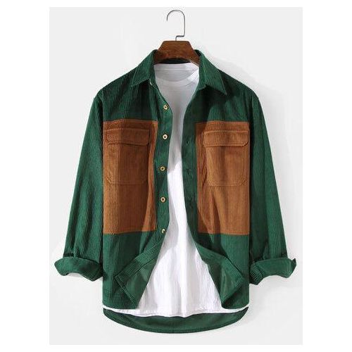 Custom-Made Green And Golden Brown Corduroy Shirt Only