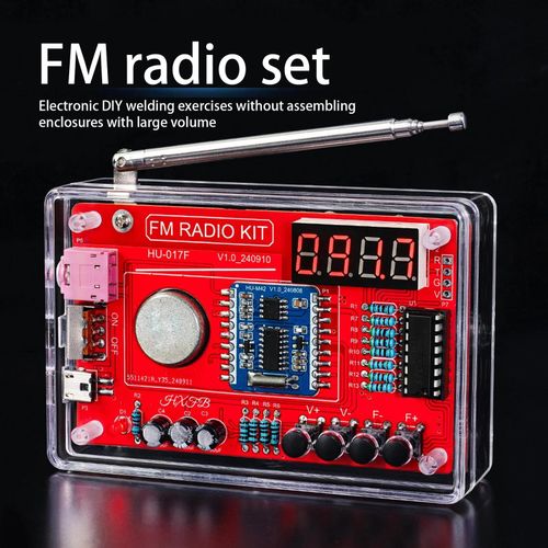 One FM radio assembly kit with LED display and soldering practice set.