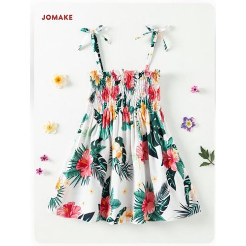 1-7 Years Girls' Strappy Dress，Large flowers on a white background