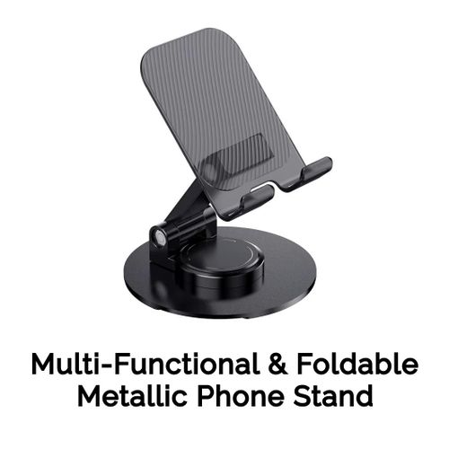 Multifunctional Folding Metal Rotating Mobile Phone Holder - Black colour