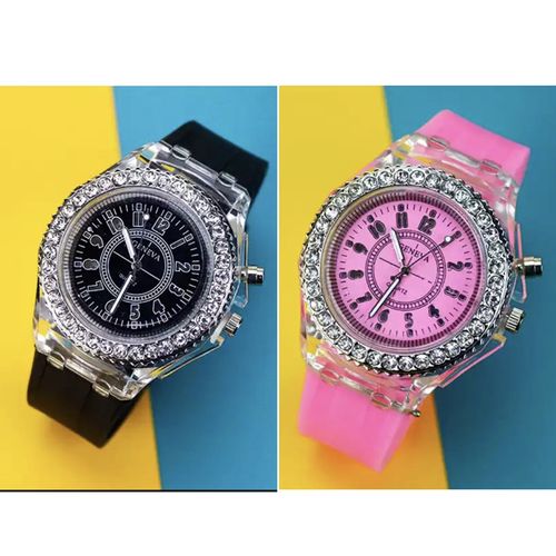 2 In 1 UNISEX CRYSTAL RHINESTONE LED FASHION QUARTZ WRISTWATCH
