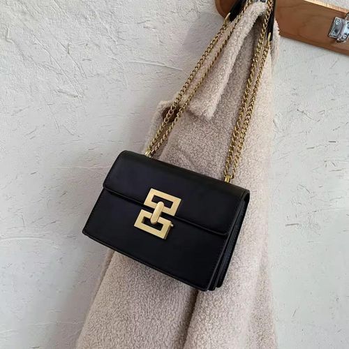 Women’s European Retro Leather Shoulder Bag with Chain – Black
