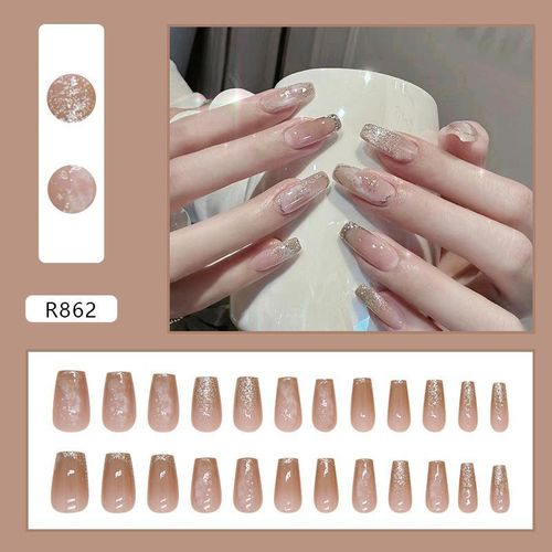 24 PCS Wearing Nails - Nude Silver Glitter Gradient Press On Nails