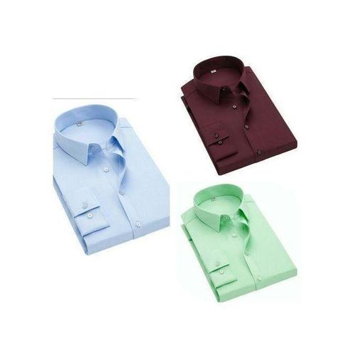 Magnate 3 In 1 Fitted Office Long Sleeve Shirt,blue,wine,lemon green