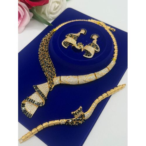 Zirconia First Grade Diamond Iced Luxury Complete Diamond Iced Sets Of Iced Diamond Gold Necklace,Earring , Bracelet And Ring Set
