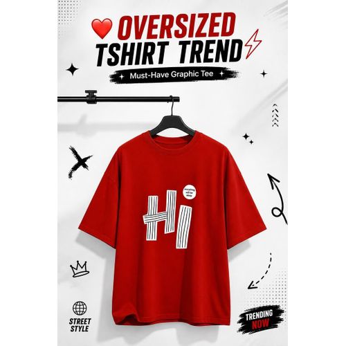 Quality cotton red round neck tshirt with design