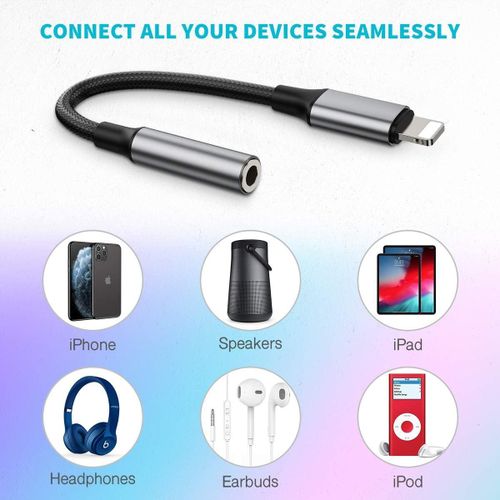 Lightning to 3.5mm Adapter, Headphone Adapter for iPhone, 1 piece Apple MFi Certified Lightning to Audio Aux Jack Dongle Converter Compatible with iPhone 13 Mini 12 Pro SE 11 Pro Max X XR XS 8 8P,Black