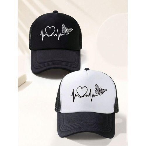 2pc Unisex Butterfly & Heart Pattern Solid Color Baseball Cap With Adjustable Strap For Outdoor Activities Like Spring & Autumn, Travel, Beach And Y2k Style