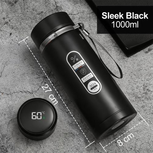 1000ml Smart Temperature Display Vacuum Flask, 304 Stainless Steel Insulated Water Bottle With Tea Strainer Leak Proof Portable Thermos For Outdoor Office Travel