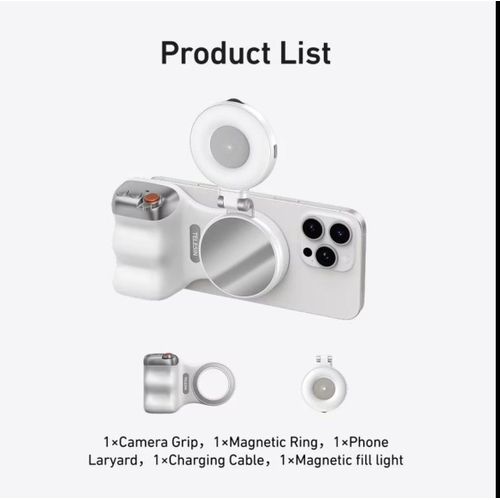 TELESIN Magnetic Phone Camera Grip, Wireless Shutter Handle for iPhone and Android, Portable Selfie Stabilizer, Detachable Remote Control, Screw Threaded Tripod Mount, Ergonomic Vlog Stand, Travel Photography Gear, Compact Mobile Rig.