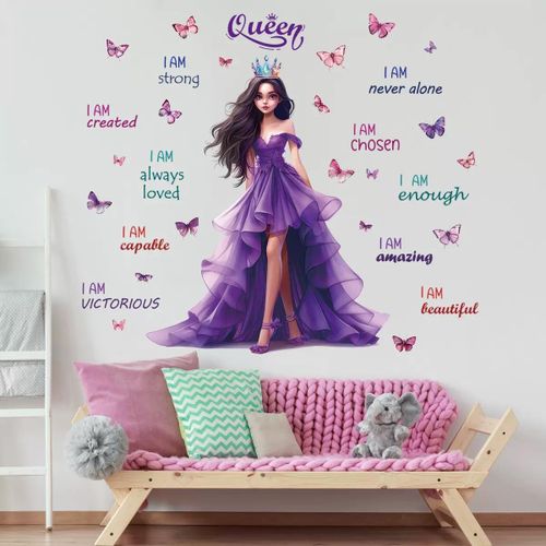 Purple Evening Dress Girl Self-adhesive Wall Stickers In Girl Style Room Bedroom Background Wall Decorative Sticker