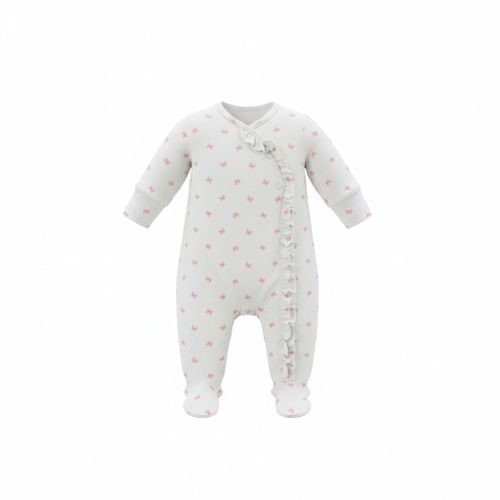 Baby Unisex Romper, Overall & Jumpsuit White with Pink bow Ruffles Design Long Sleeve Side Snaps and Collar Sleepsuit Baby & Toddler Wear Cute Comfortable Outfit