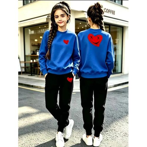 Kids 2 Pcs Clothing Set Graphic Print long Sleeve Sweat Shirt Polo T Shirt Top + Joggers Trouser Pant