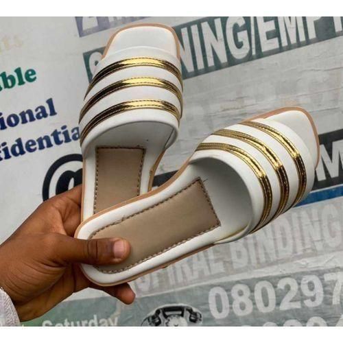 Classy Ladies Flat Slippers - White & Gold