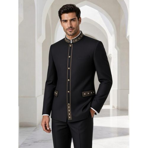 Men's Black Safari Suit 2-Piece – Elegant Traditional Jacket & Matching Trousers