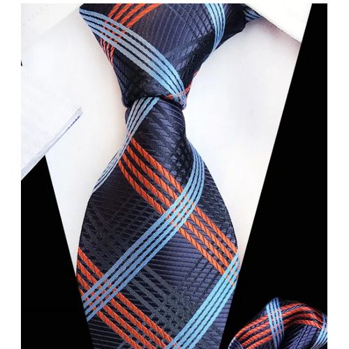 Men Classic Check Tie Ilk Woven Normal Business Neckties +Pocket Square