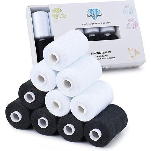 All Purpose Sewing Thread, 10 Spool White Series Bobbin Polyester Thread for Sewing, Handy Polyester Sewing Threads for Sewing Machine - (white and black Series)