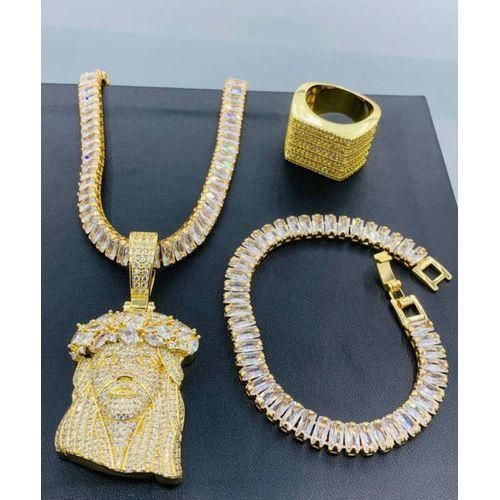 Gold Fully Iced Out Diamond Stones Gold Necklace/Bracelet/Ring