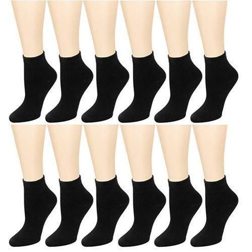 12 Pairs (A Dozen) Unisex Ankle Socks - Black