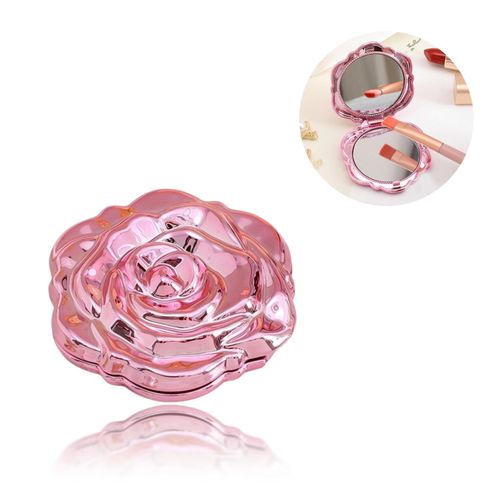 Portable Rose Flower Compact Mirror, Double-Sided Makeup Mirror with Elegant Electroplated Floral Case, Pocket‑Size Travel Beauty Tool