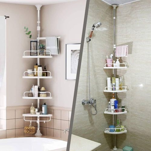 4-Tier Adjustable Bathroom Corner Storage Rack – No Drilling Required