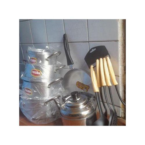 Quality Pots, Frying Pan, Kettle& Non Stick Spoons Set - Bundle
