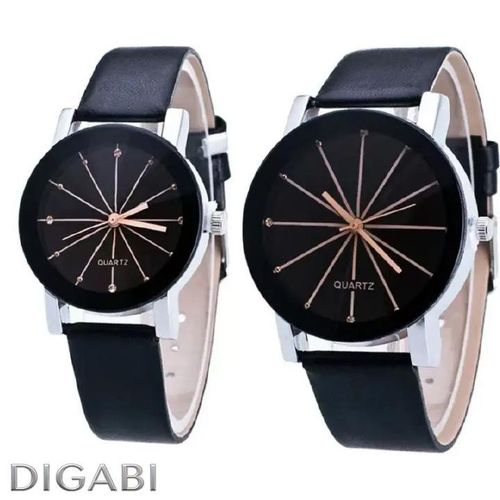 2PCs Matching Couple Watches, Simple Leather Strap Quartz Watch Set for Him & Her