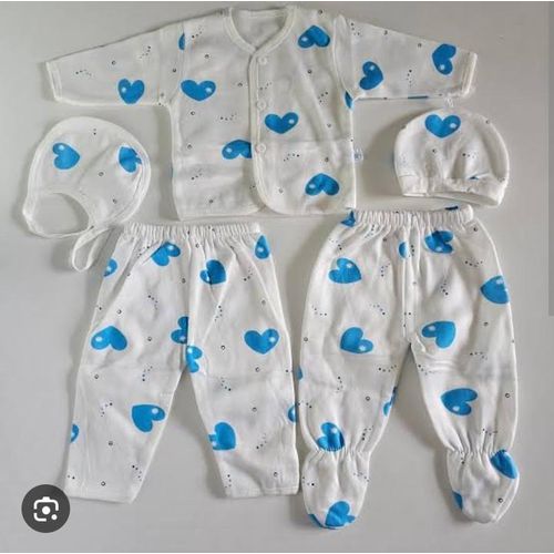5 In 1 Wears- Welcoming New Born Baby Lucky Gift Wears Set - Blue Pattern