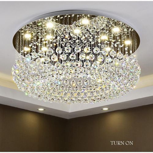 Flush Mount Round Raindrop Crystal Chandelier Light Fixture 600mm