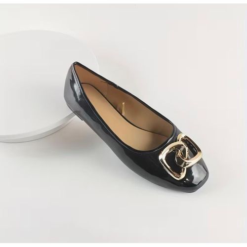 Square Toe Ballerina Flat Shoes for Ladies -Black