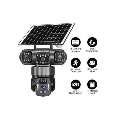 SOLAR-POWERED AUTO_TRACKING COMPLETE 3 LENS CCTV CAMERA ULTRA HD 4K