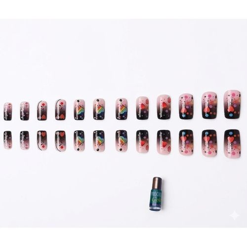 24Pcs Rainbow Heart Press-On Nails Set + FREE Perfume Oil