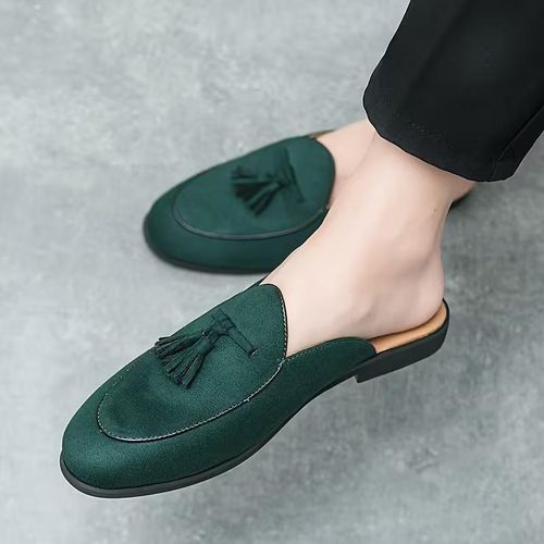 Elegant dark green men’s tassel half-shoe