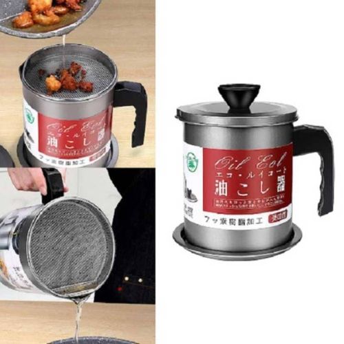 Kitchen Stainless Steel Oil Filter Storage Pot with Removable Filter Strainer - 1.4Land Lid