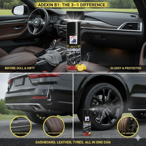 Quick and Effective 3-in-1 Dashboard Leather and Tyre Polish - Polish for Faded Dashboard and Tyres - Long Lasting & Dirt Repelling Additives WITH FREE TOWEL