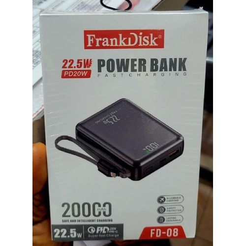 22.5w 20000mah Fast Charging Power Bank With Inbuilt Cable