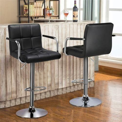 Adjustable Height Swivel Bar Stool With Arm Rest(set Of 2)