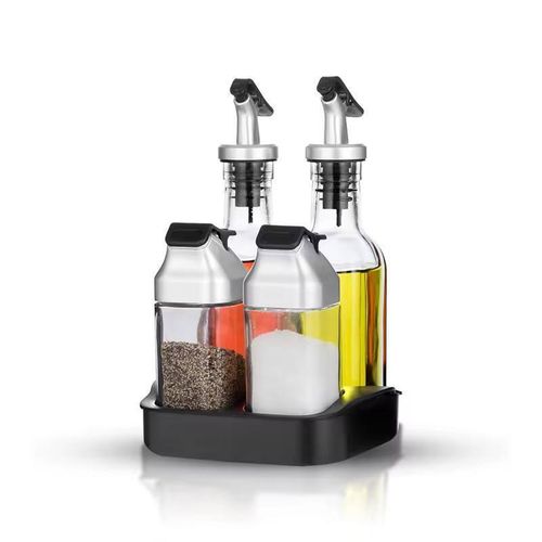 5PCS Glass Oil Dispenser Set Vinegar Bottle Seasoning Bottle Salad Dressing Bottle Kitchen Condiment Storage Bottles With Stand