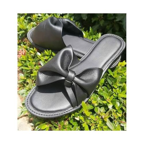 Ladies Beautiful Unique Leather Slippers-black