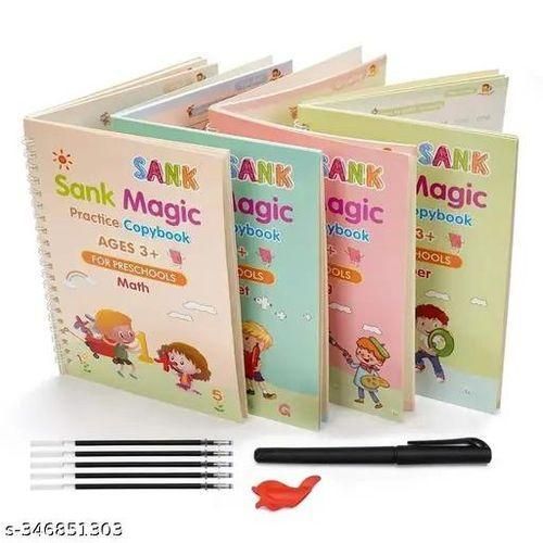 SANK Magic Book (4 Book + 10 Refill + 1 Pen +1 Grip), Practice Copybook, Number Tracing Book for Preschoolers with Pen, Caligraphy early learning Set with Reusable Writing Refill