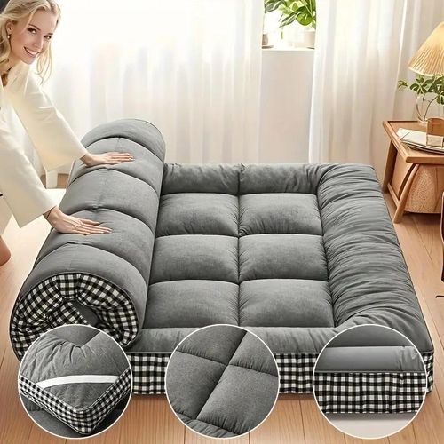 Thickened Japanese-style folding mattress, roll-up Japanese sleeping mat, portable for camping/sofa/guest room use, foldable floor lounger mattress - (grey, 150x200 cm)