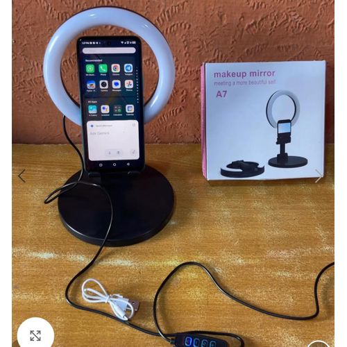 tabletop phone holder & ringlight with makeup mirror