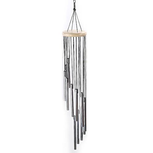 Aluminum Tube Pray Hanging Wind Chimes 12 Tube Chapel Bells Wind Chimes Ornament for Family Friends Neighbor GiftWhite Wood Silver Tube NO5143