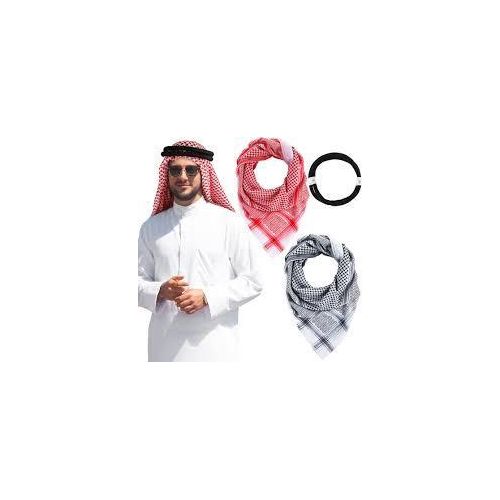 Assorted Combo Arab Shemagh with Aqel Rope Muslim Kafiya Keffiyeh Middle Eastern Head Wrap Head Neck Scarf Wrap Arabic Costume for Men Women