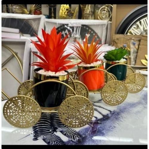 Tabletop Artificial Gold Stand With Colourful Flowers